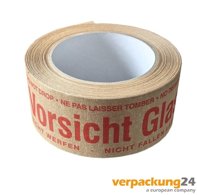 "Vorsicht Glas" Papier-Klebeband, Warnklebeband 50mmx50lfm 